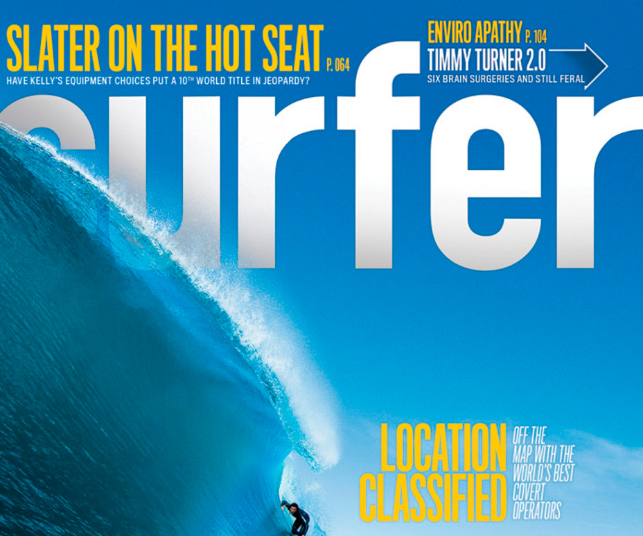 Sufer Magazine cover highlighting Kelly Slater.